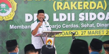 Kepala Bakesbangpol Mustain Baladan beri sambutan pada peserta Rakerda LDII Sidoarjo 27 Maret 2022 Dok Kontributor KIM Sidoarjo