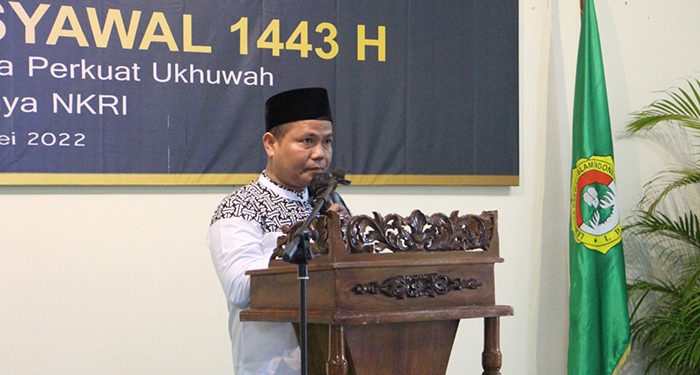 Ketua Komisi Pengkajian dan Penelitian MUI Jawa Timur, KH M Noor Harisudin berikan tausiah agama di Aula Kantor DPD LDII Jember, 29 Mei 2022. Dok: Kontributor KIM Jember.