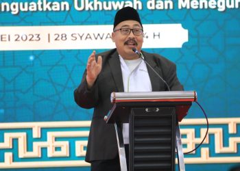 Sambutan Ketua PBNU saat Silaturahim Syawal pada Kamis (18/5) di Aula Pondok Sabilurrosyiddin Annur, Gayungan, Surabaya. Dok: LINES.