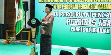 Pengasuh Ponpes Al Ubaidah Kertosono Habib Ubaidillah mengajak dunia persilatan untuk menjaga perdamaian dan persaudaraan saat Ponpes Ubaidah Kertosono menjadi tuan rumah silaturrahim IPSI Kab Nganjuk Foto LINES