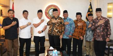 Ketua Umum DPP LDII KH Chriswanto Santoso dan jajarannya silaturahim ke Badan Intelijen dan Keamanan Baintelkam Polri di Cilandak Jakarta Selatan Foto LINES