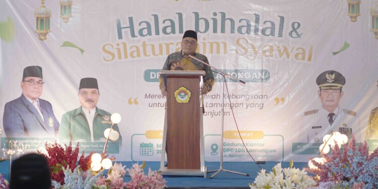 Ketua DPW LDII Jatim, KH Moch Amrodji Konawi menghadiri Silaturahim Syawal yang diselenggarakan DPD LDII Lamongan, pada Minggu (20/4). Dok: LINES.