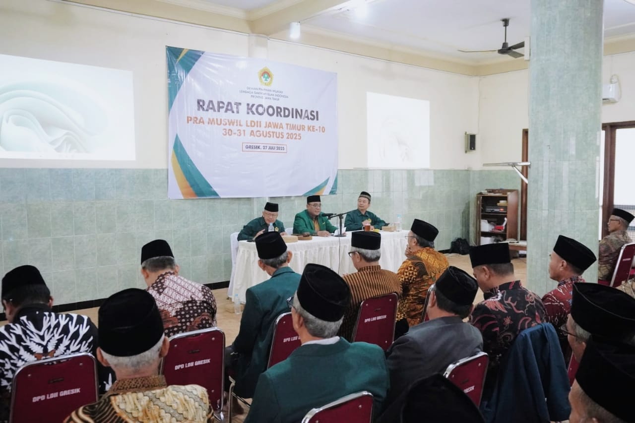 Dewan Pimpinan Wilayah (DPW) Lembaga Dakwah Islam Indonesia (LDII) Jawa Timur menghelat Rapat Koordinasi Pra Musyawarah Wilayah (Muswil) X di Gresik pada Minggu (27/7) pagi. Dok: LINES.