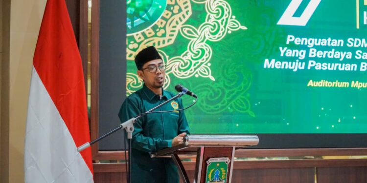 Ketua terpilih DPD LDII Kabupaten Pasuruan masa bakti 2025–2030, Andik Dwi Susanto, menyampaikan sambutan usai ditetapkan dalam Musyawarah Daerah (Musda) VII LDII Kabupaten Pasuruan. (Dok. LINES Pasuruan)