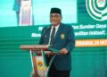 Ketua DPW LDII Jawa Timur Moch. Amrodji Konawi menegaskan bahwa keberhasilan sebuah organisasi bergantung pada dua hal utama: terciptanya hubungan yang harmonis baik secara vertikal maupun horizontal. Dok: LINES.