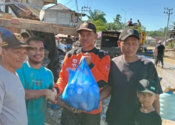 LDII Nagan Raya bersama Senkom Mitra Polri salurkan bantuan sembako bagi ribuan warga terdampak banjir bandang di Darul Makmur dan sekitarnya. Foto: Dok. LINES