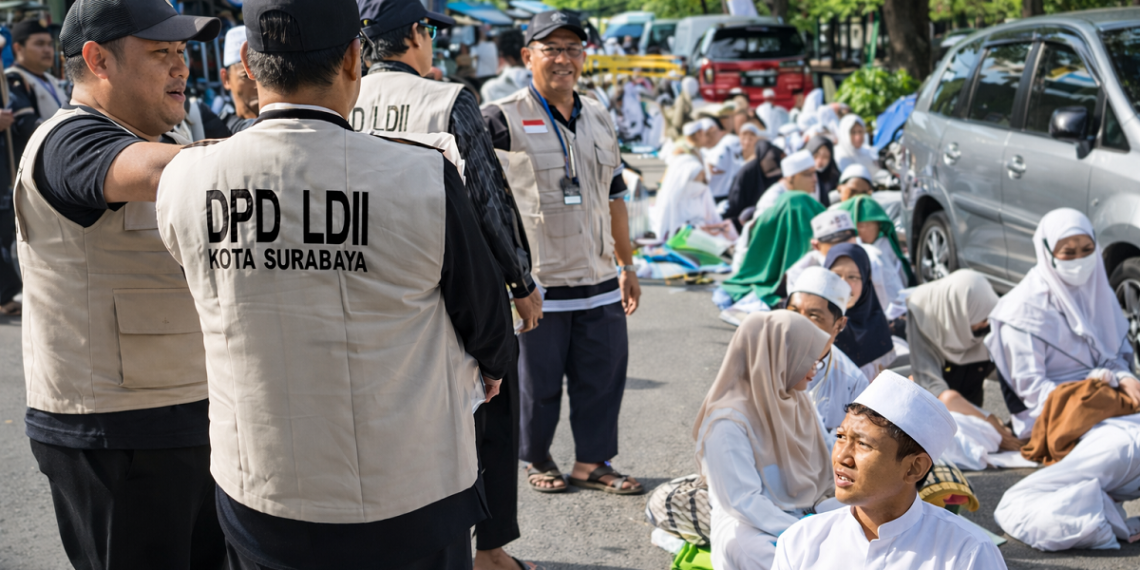 pcldiikenjeranmembagikanairminumpadapesertahaulakbaralfithrahsurabaya | LDII JAWA TIMUR Relawan LDII Kenjeran melayani jamaah dengan membagikan air minum pada kegiatan Majelis Dzikir Maulidur Rasul SAW dan Haul Akbar Al Fithrah di Surabaya Minggu 251 Foto Dok LINES Surabaya