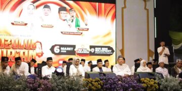Sejumlah tokoh agama dan masyarakat menghadiri peringatan Malam Nuzulul Quran di GOR Seni Majapahit Mojokerto Kamis 632026 Foto LINES Mojokerto