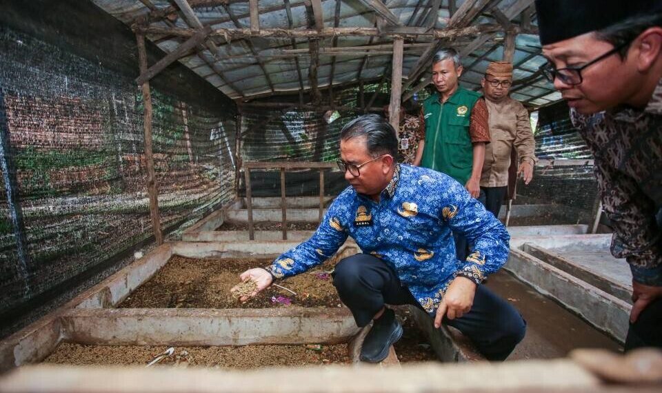 Direktur Jenderal Politik dan Pemerintahan Umum Polpum Kementerian Dalam Negeri Akmal Malik kunjungi program zero waste salah satunya budidaya maggot di Ponpes Minhaajurrosyidin Foto LINES