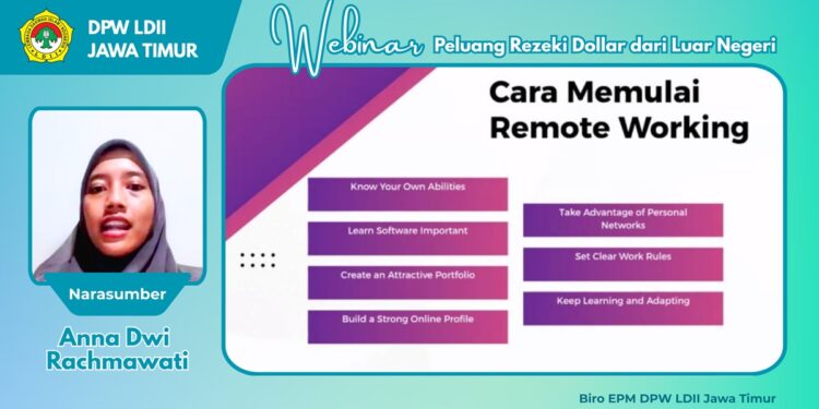 webinar biro epm | LDII JAWA TIMUR Anna Dwi Rachmawati menekankan keberhasilan menjadi remote worker tidak hanya ditentukan oleh kemampuan teknis tetapi juga pola pikir mindset yang tepat Dok LINES Jatim