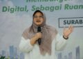 Kepala Diskominfo Jawa Timur Sherlita Ratna Dewi Agustin memaparkan program Perisai Anak dalam Seminar Wanita LDII Jawa Timur di Surabaya Minggu 25102026 Foto LINES Jatim